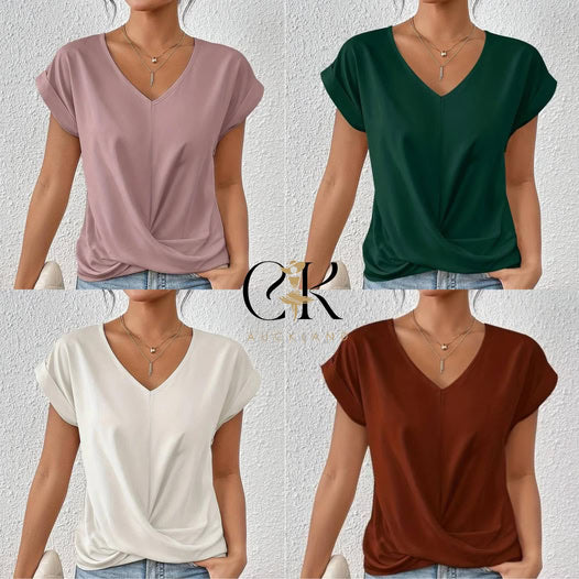 👚Κομψό μπλουζάκι με V-neckline✨-GR
