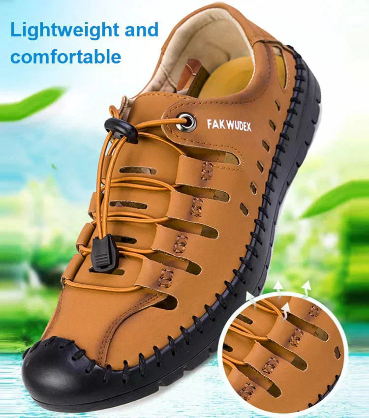 🔥Δερμάτινα σανδάλια aviator με κούμπωμα στη μύτη👞-LT