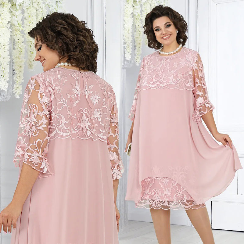 Dámske voľné čipkované midi šaty-SK