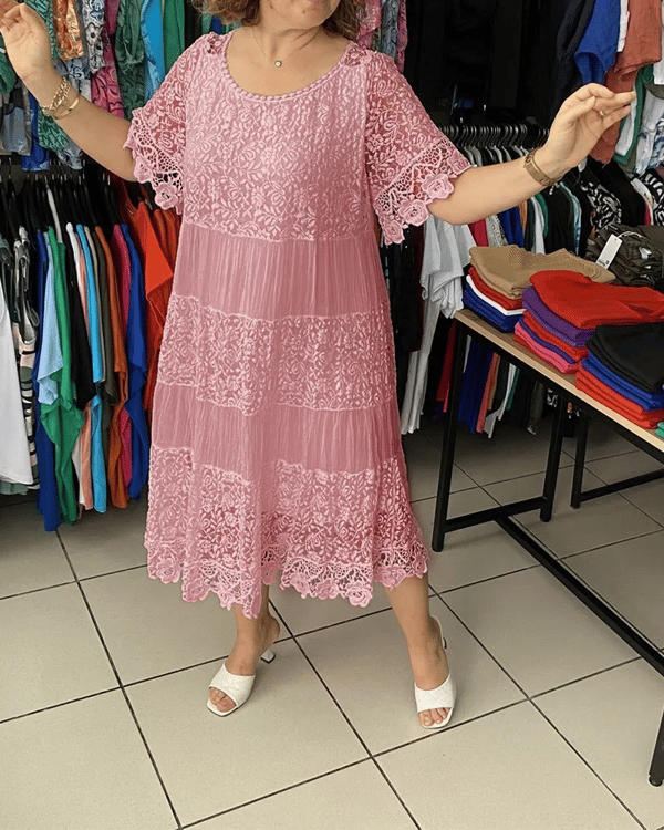 💝Μονόχρομος κορώνα φόρεμα με κοντό μανίκι👗-GR