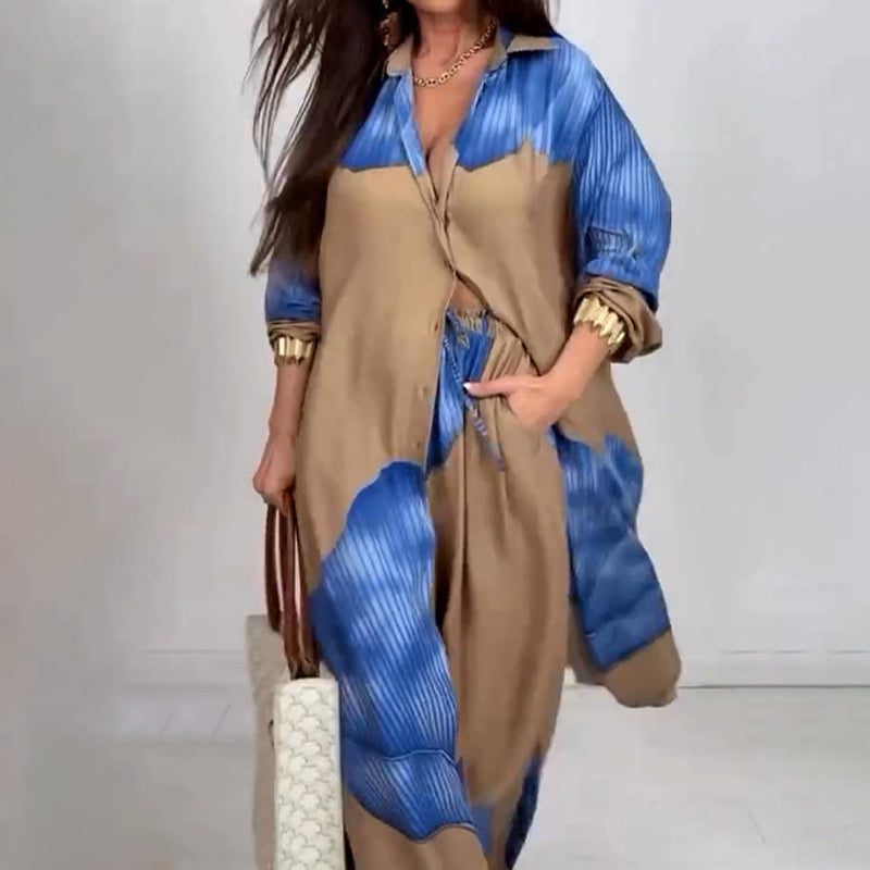 🌼Ένα κοντό πουκάμισο με στριφτό κουμπί και ένα σετ παντελόνι με κορδόνια-GR