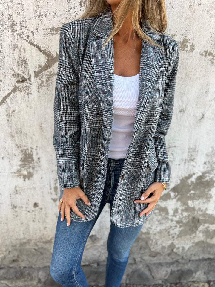 Chaqueta lisa a cuadros con solapa-ES 
