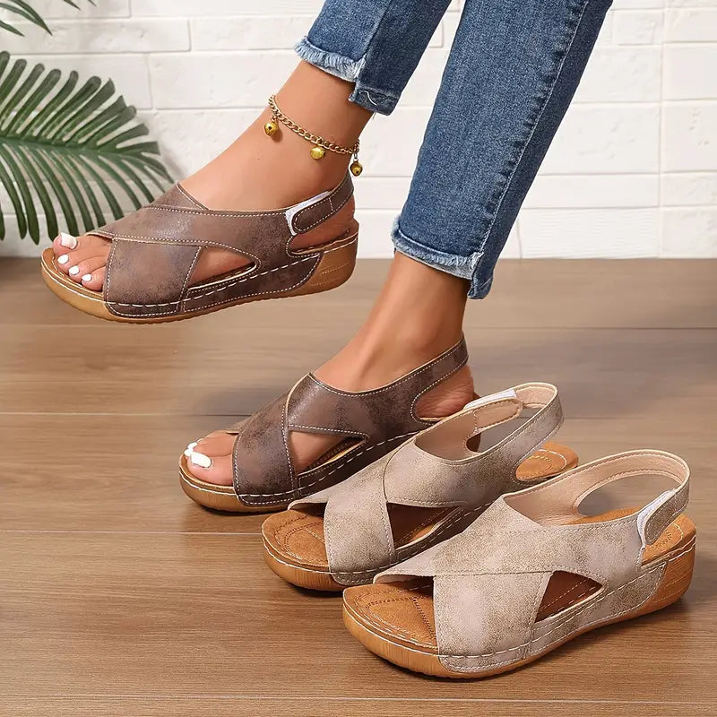 New vintage σανδάλια, στιβαρά wedge σανδάλια-GR