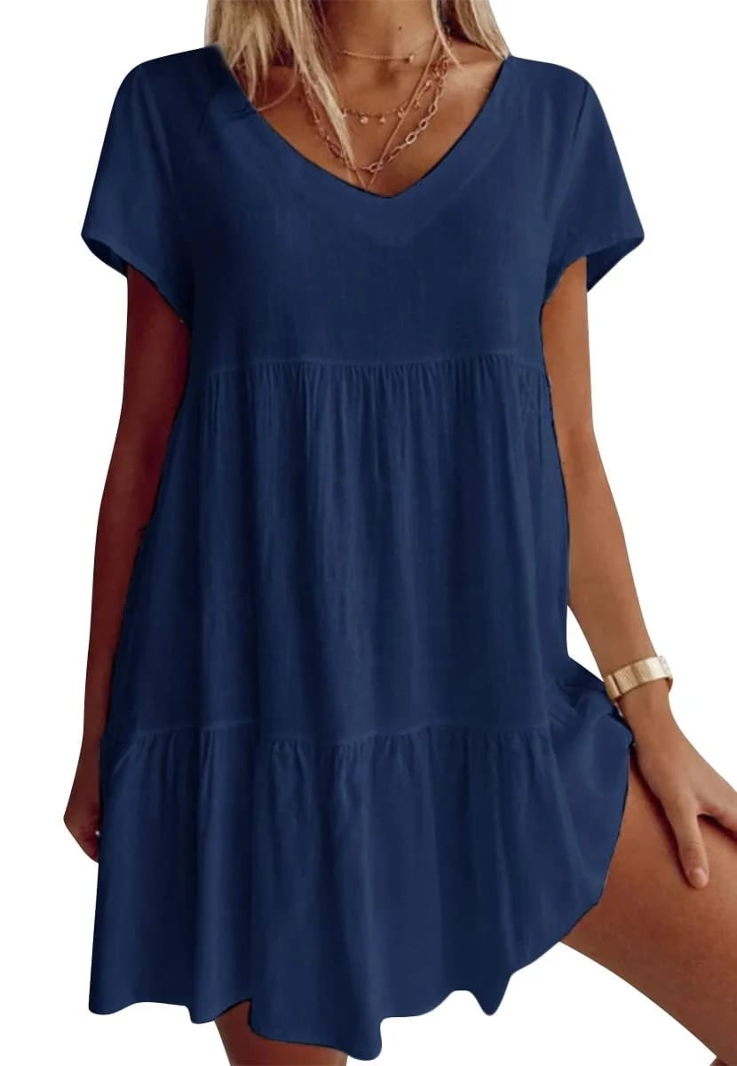 Φόρεμα casual με μανίκια corta con cuello en V-SP-TAB