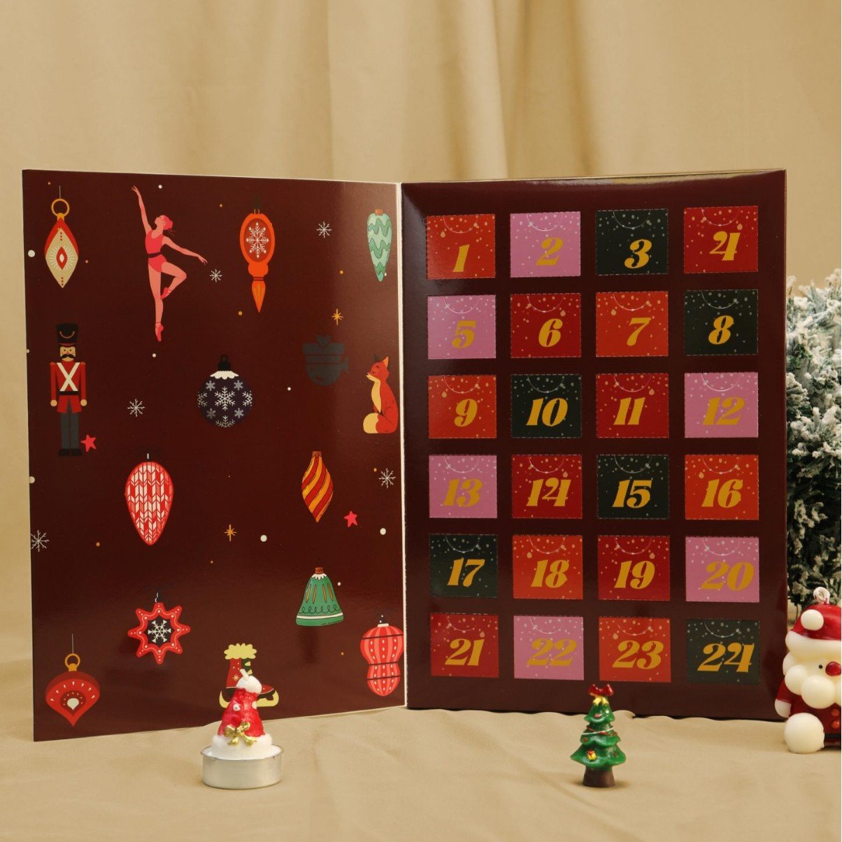 Rožinis marmurinis Advento kalendorius 2025 m., 24 dienų iki Kalėdų atgalinio skaičiavimo dėžutė-LT