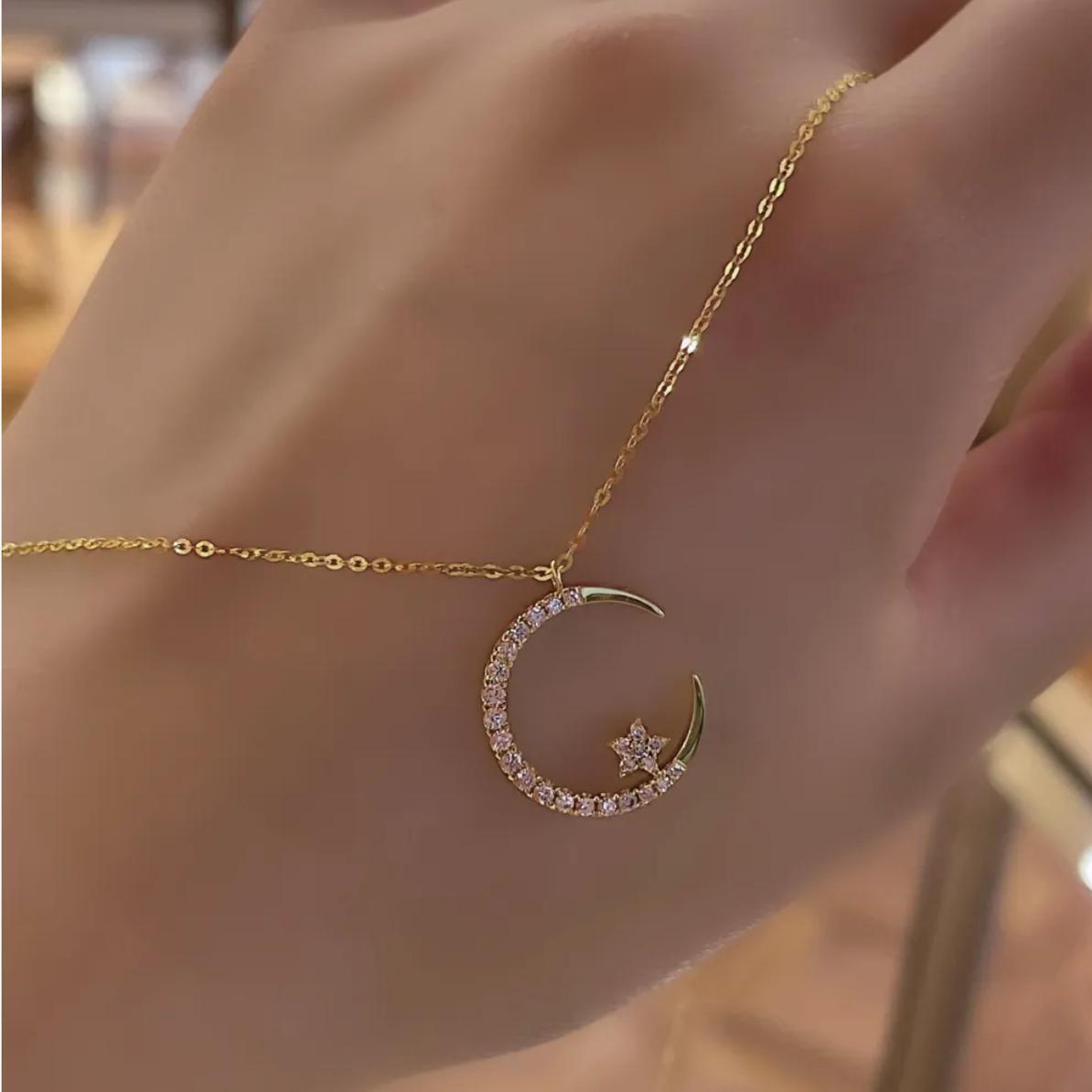 🔥Εορταστική έκπτωση 47%💕Bright Night: Moon Star Necklace🌙✨-GR 