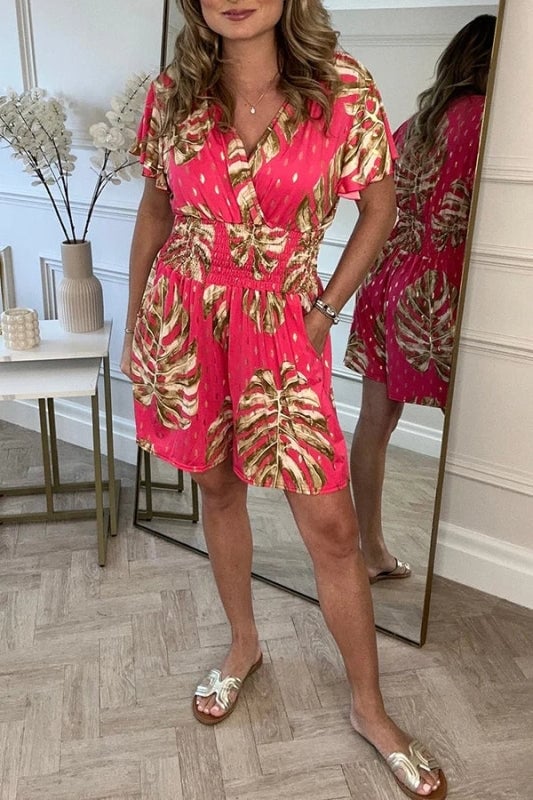 🌸Απλή ολόσωμη φόρμα με τσέπες σε φλοράλ πουά-LT 