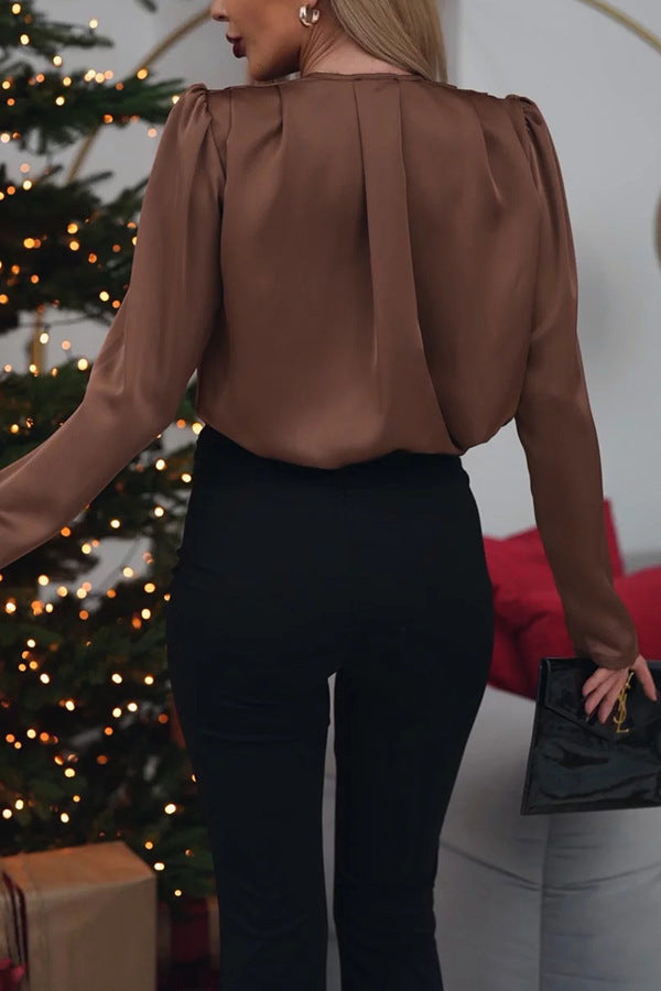 🌼Μοναδικό και ρομαντικό φαρδύ ροζ σατέν πουκάμισο-GR 