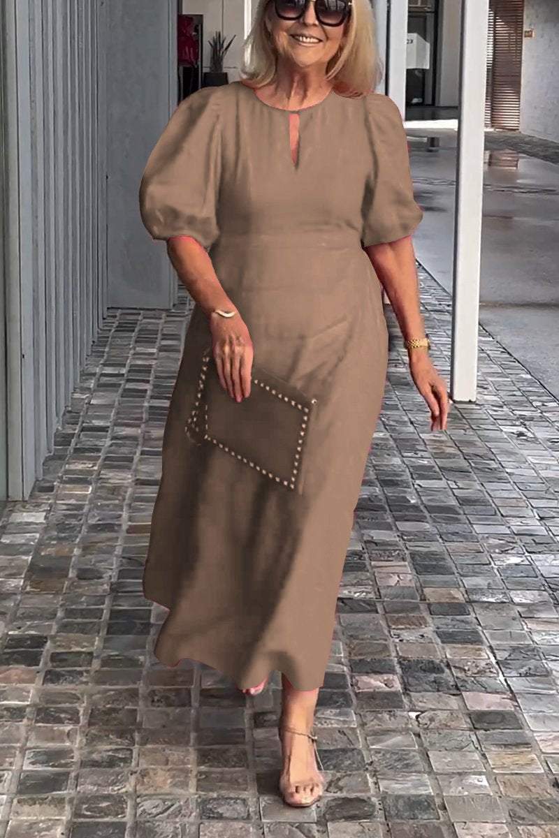 🎉Φόρεμα από βαμβάκερο και λινό μονόχρωμο 