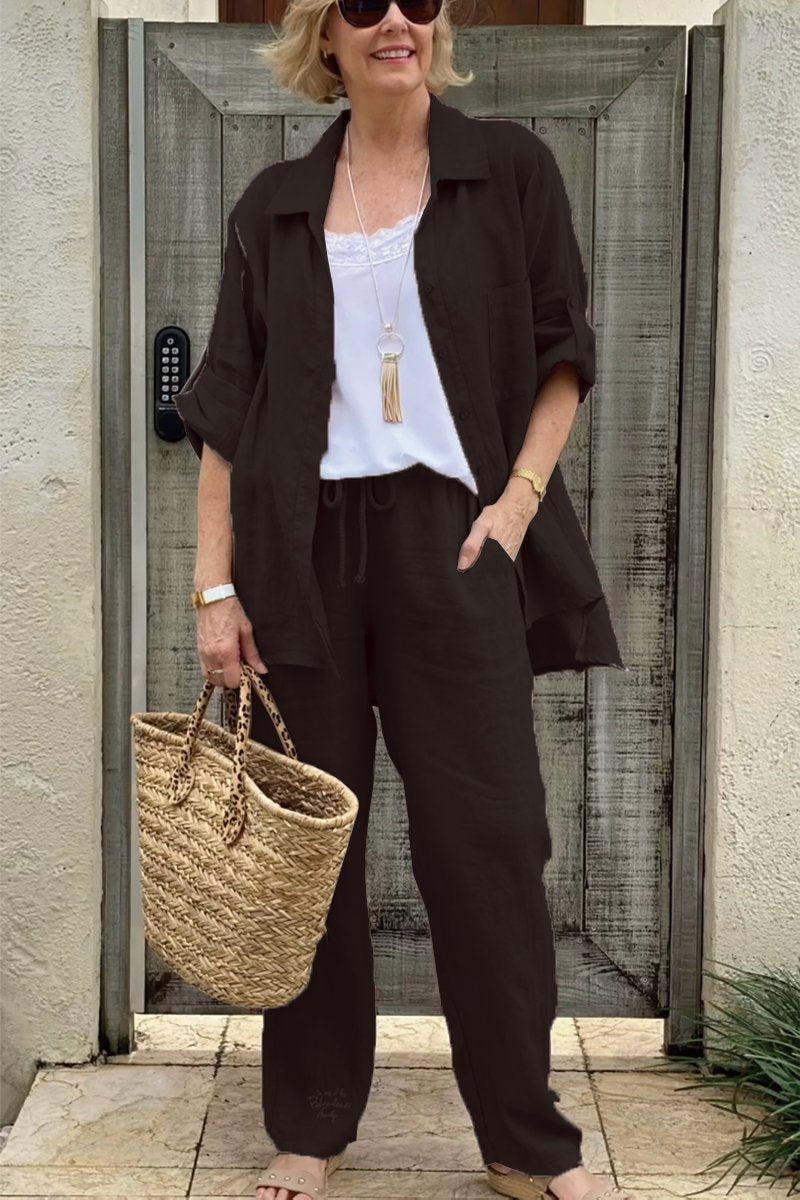 Dviejų dalių laisvalaikio marškinių rinkinys iš medvilnės ir lino-LT