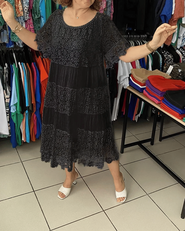 💝Μονόχρομος κορώνα φόρεμα με κοντό μανίκι👗-GR