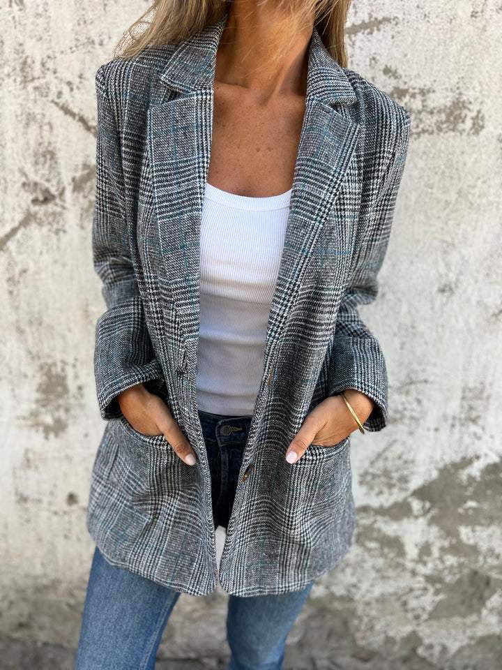 Chaqueta lisa a cuadros con solapa-ES 