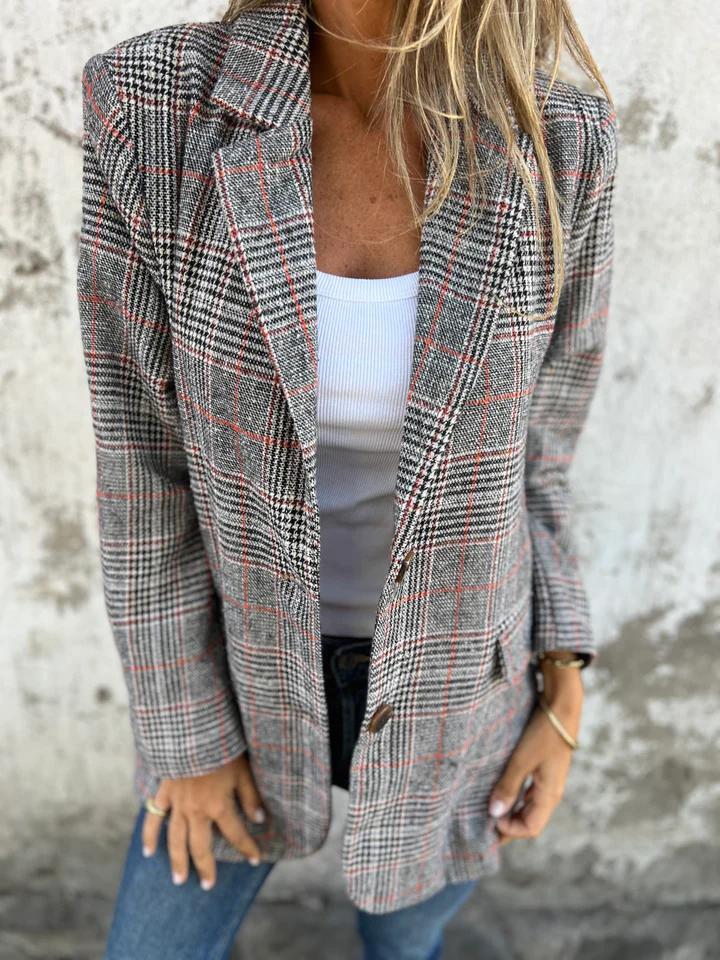Chaqueta lisa a cuadros con solapa-ES 