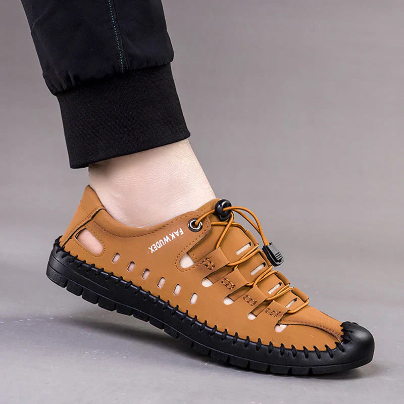 🔥Δερμάτινα σανδάλια aviator με κούμπωμα στη μύτη👞-LT