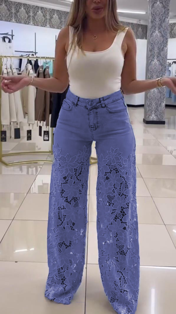 Dámske elegantné čipkované džínsy-SK