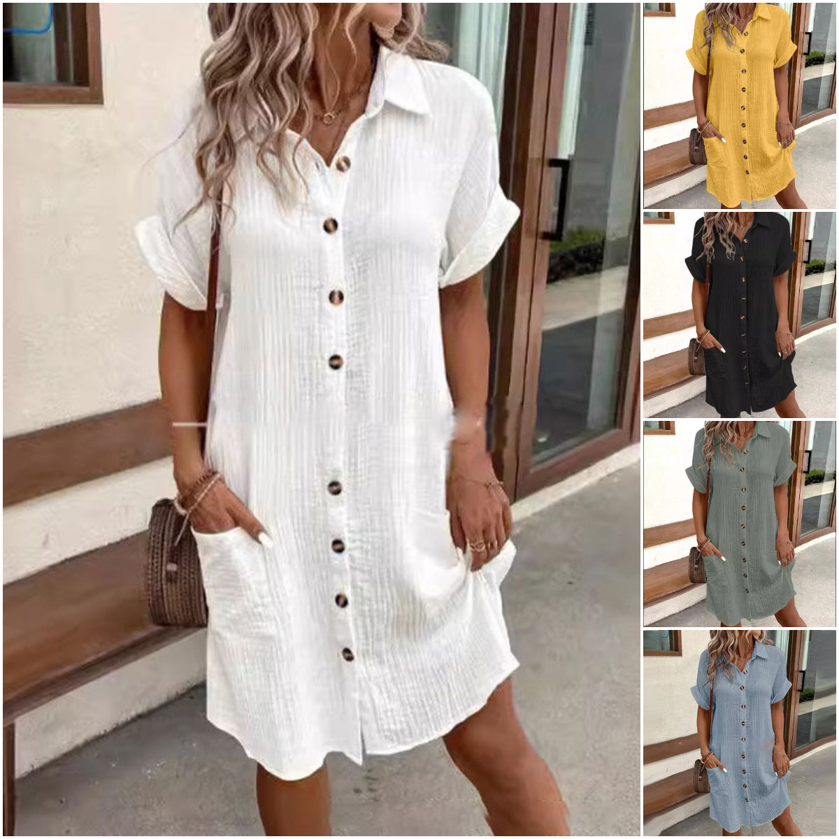 💝Όμορφο φόρεμα με κοντά μανίκια και λαιμόκοψη V-GR