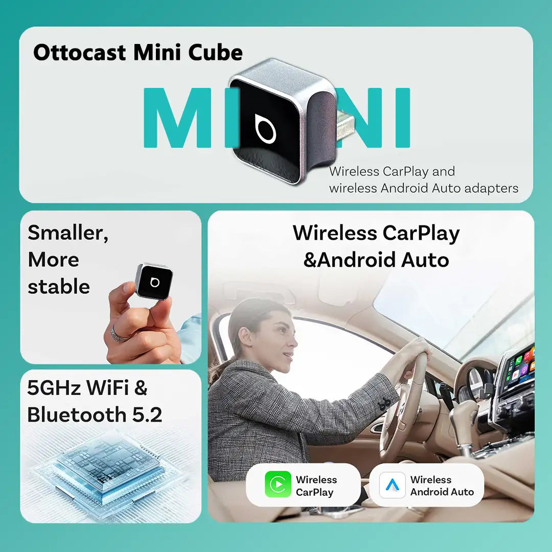 „Ottocast Mini 3.0 Ultra Cube“ belaidis „CarPlay“ „Android Auto“ adapteris-LT
