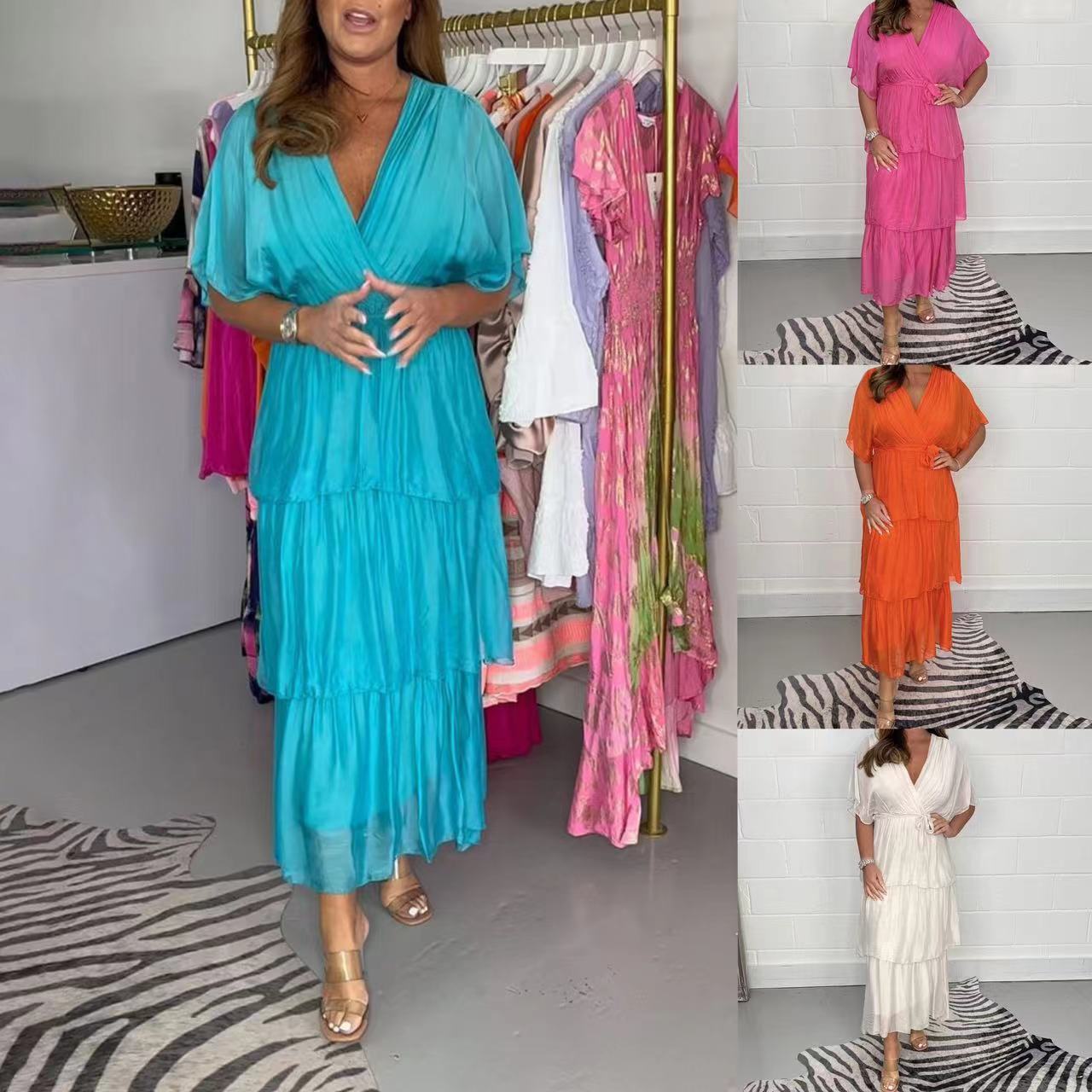 👗Φόρεμα σιφόν με λαιμόκοψη σε σχήμα V💕