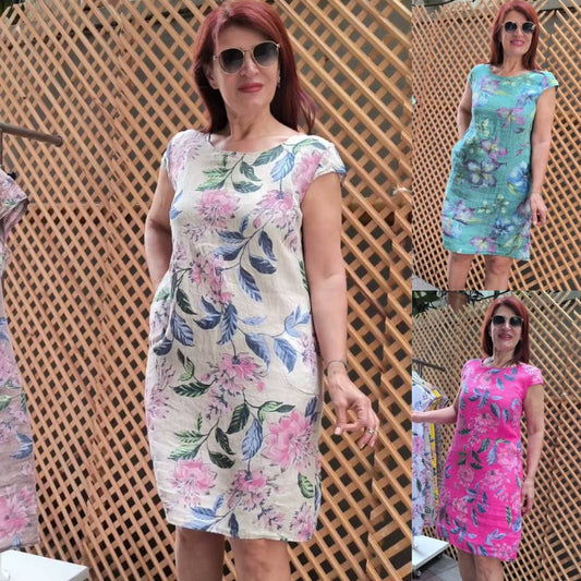 👗 Φόρεμα με χρήσεις, φαρδιά μανίκια και γραμμική γραμμοκοψη-GR