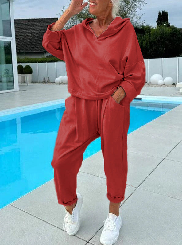 Dviejų partių dámske vienspalvis gobtuvo komplektas-LT