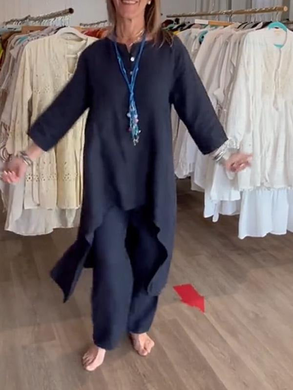 💥💕 Traje de lino de algodón de mujer de color plain.-SP