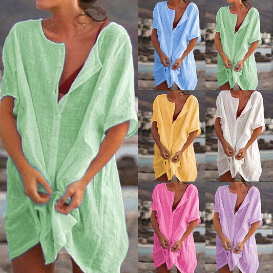 💁‍♀️Καυτές εκπτώσεις 🔥 Γυναικεία μακριά μπλουζάκια από βαμβάκι και λινό (S-8XL)