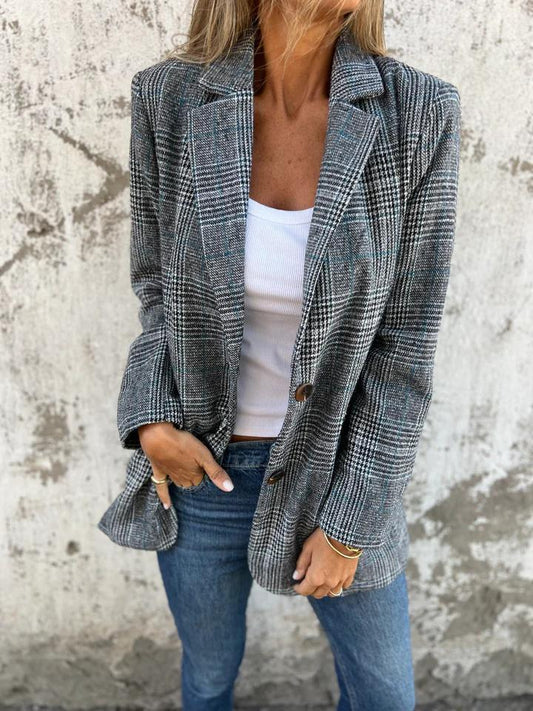 Chaqueta lisa a cuadros con solapa-ES 