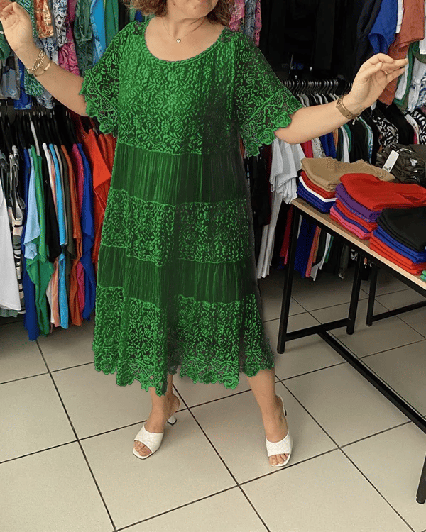 💝Μονόχρομος κορώνα φόρεμα με κοντό μανίκι👗-GR