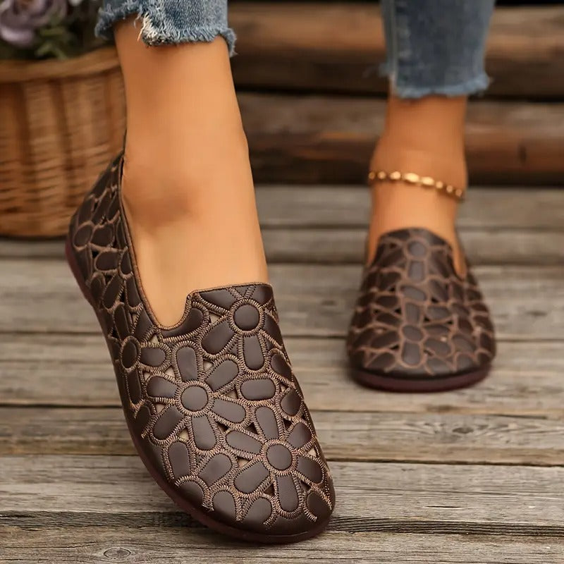 🔥The last day discount 50% - Γυναικείες παλαρίνες Οξφόρδης με φλοράλ κοψίματα και ορθοπεδικά ένθετα-GR 