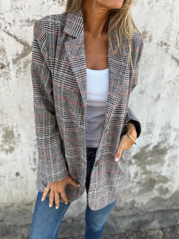 Chaqueta lisa a cuadros con solapa-ES 