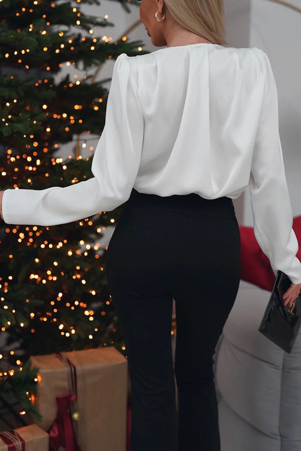 🌼Μοναδικό και ρομαντικό φαρδύ ροζ σατέν πουκάμισο-GR 