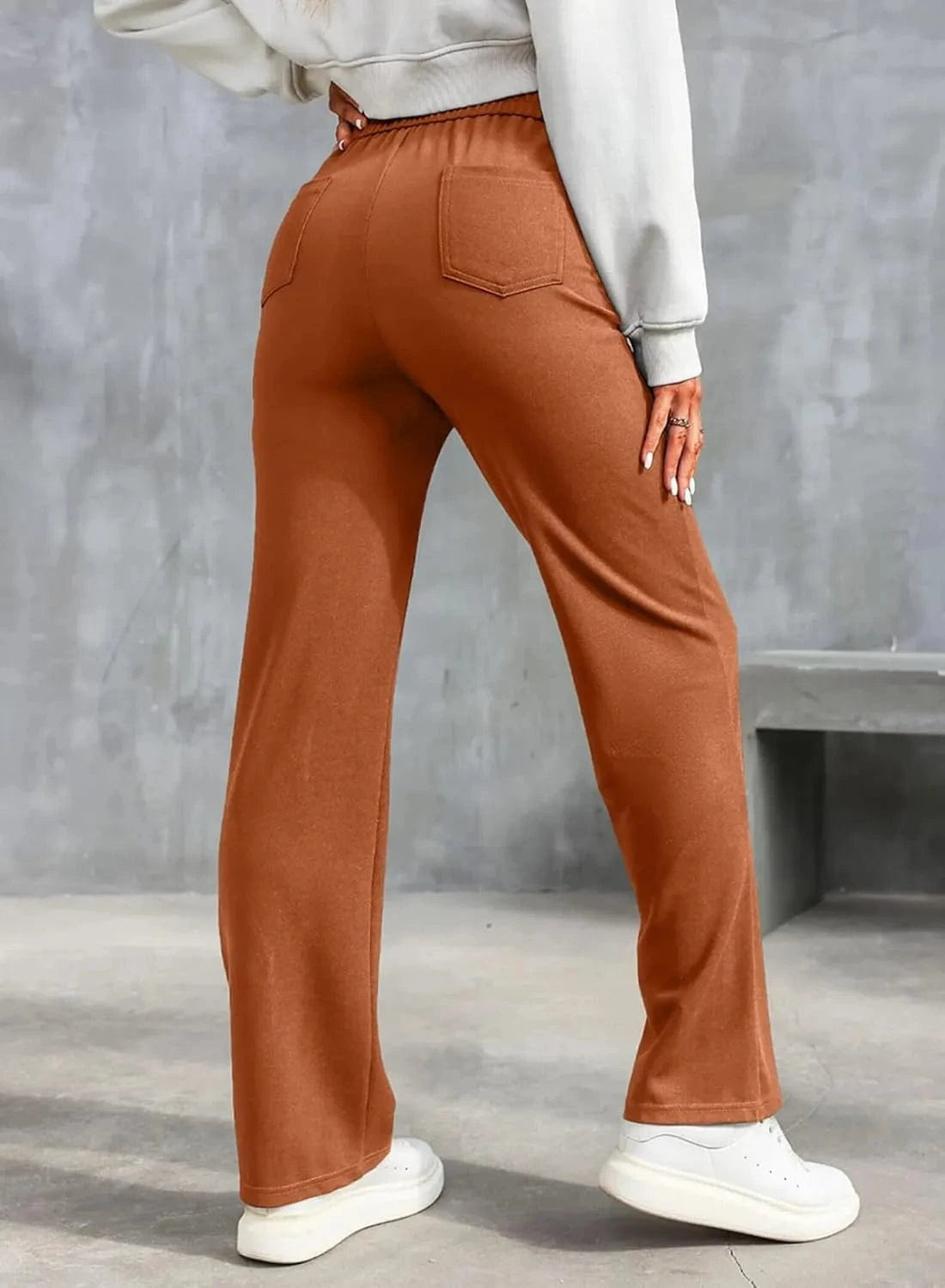 Elastinės laisvalaikio kelnės aukštu juosmeniu-LT