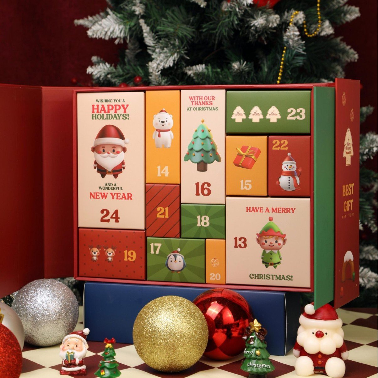 Rožinis marmurinis Advento kalendorius 2025 m., 24 dienų iki Kalėdų atgalinio skaičiavimo dėžutė-LT