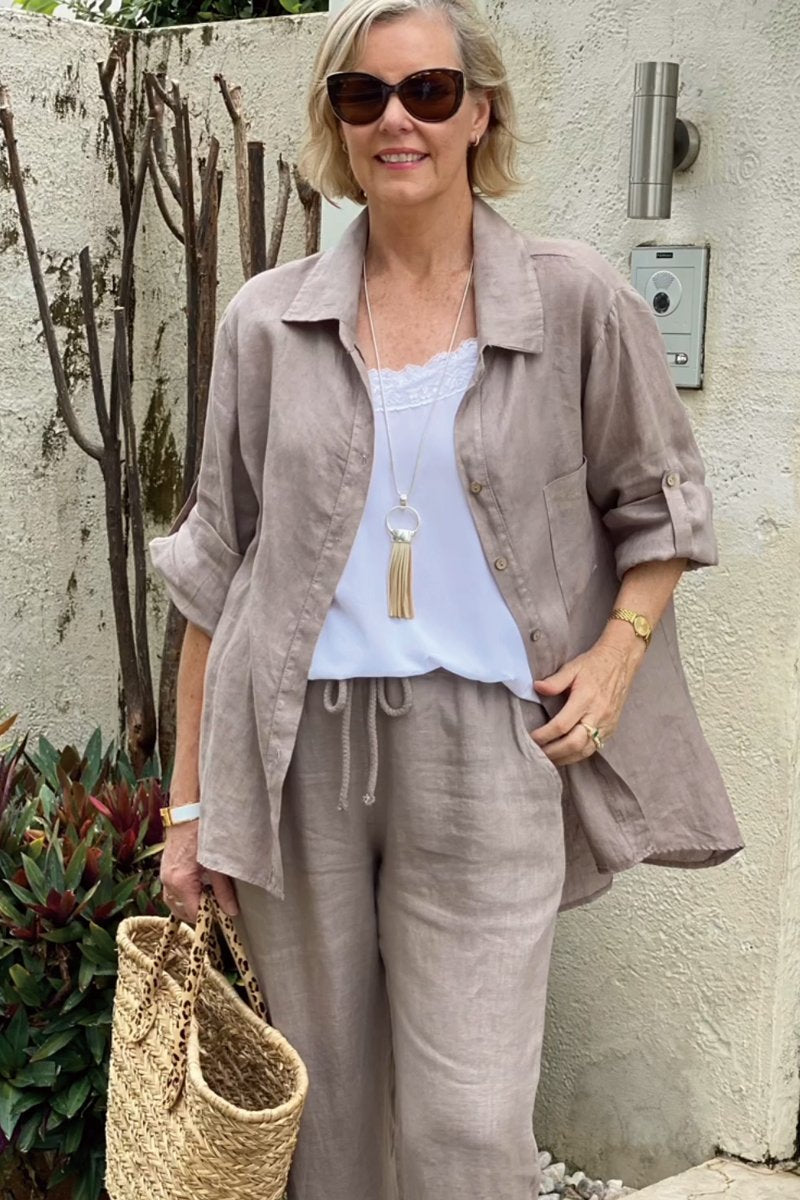 Dviejų dalių laisvalaikio marškinių rinkinys iš medvilnės ir lino-LT