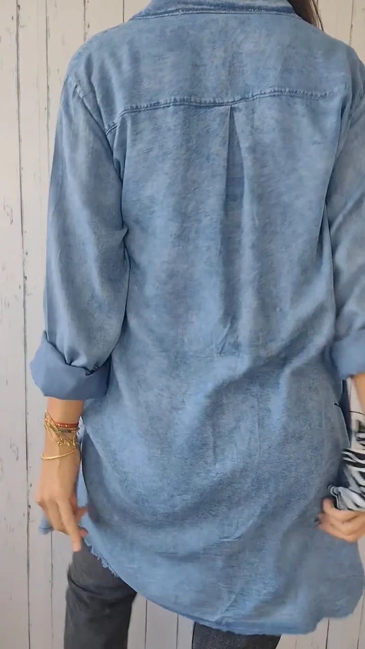 Džinsiniai patogūs marškiniai su ilgu paltu-LT