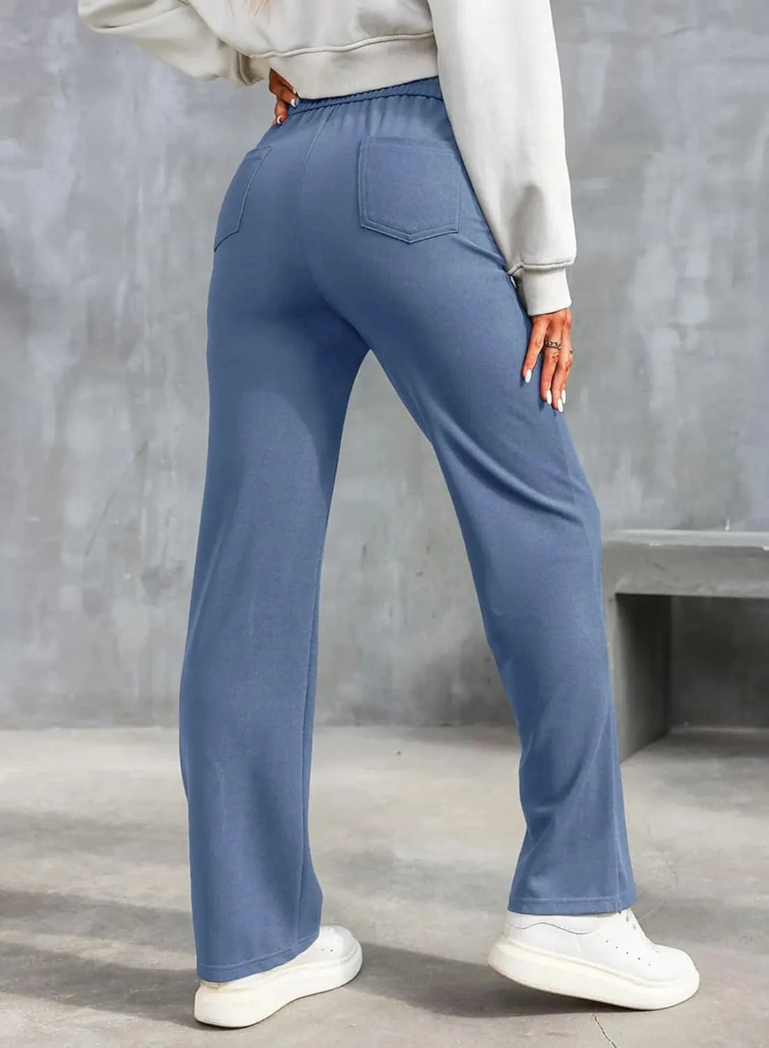 Elastinės laisvalaikio kelnės aukštu juosmeniu-LT