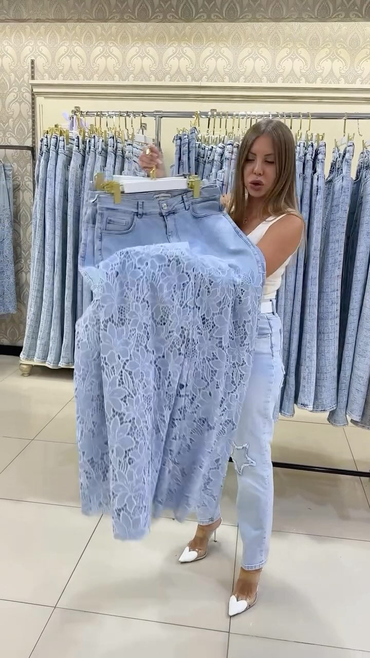 Dámske elegantné čipkované džínsy-SK