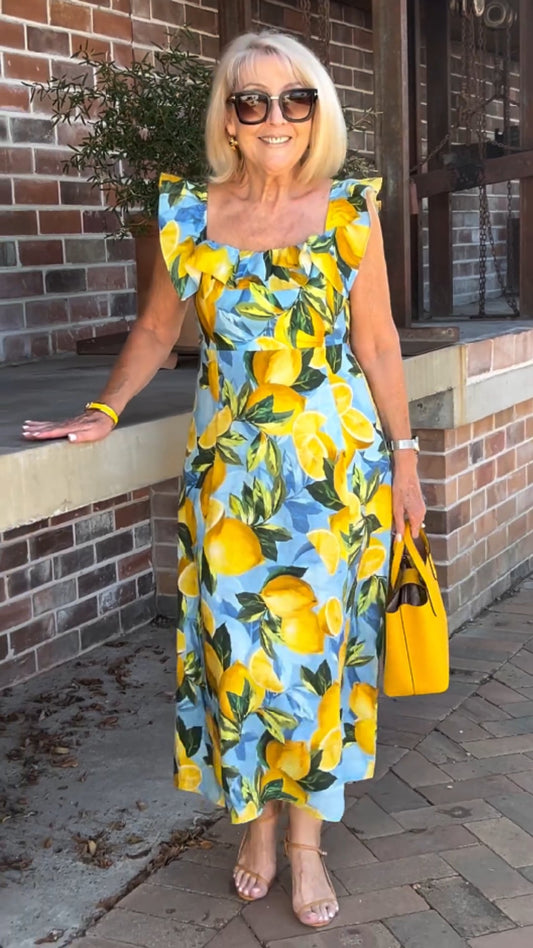 🍋 Τονίκ Vestido με στάμπα λεμονιού 