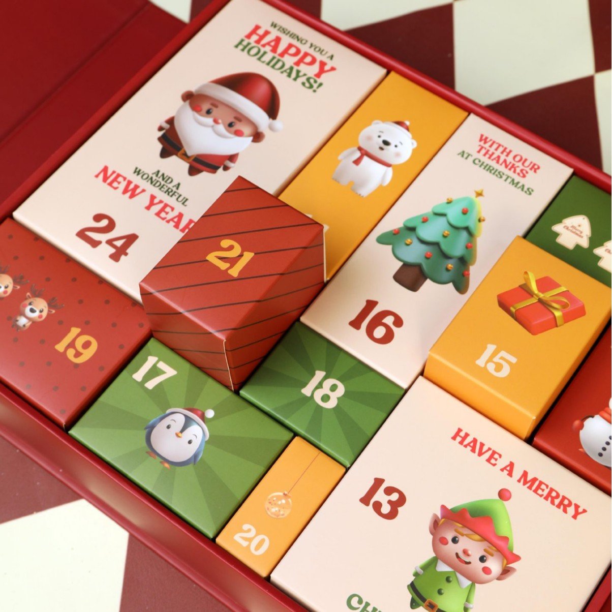 Rožinis marmurinis Advento kalendorius 2025 m., 24 dienų iki Kalėdų atgalinio skaičiavimo dėžutė-LT