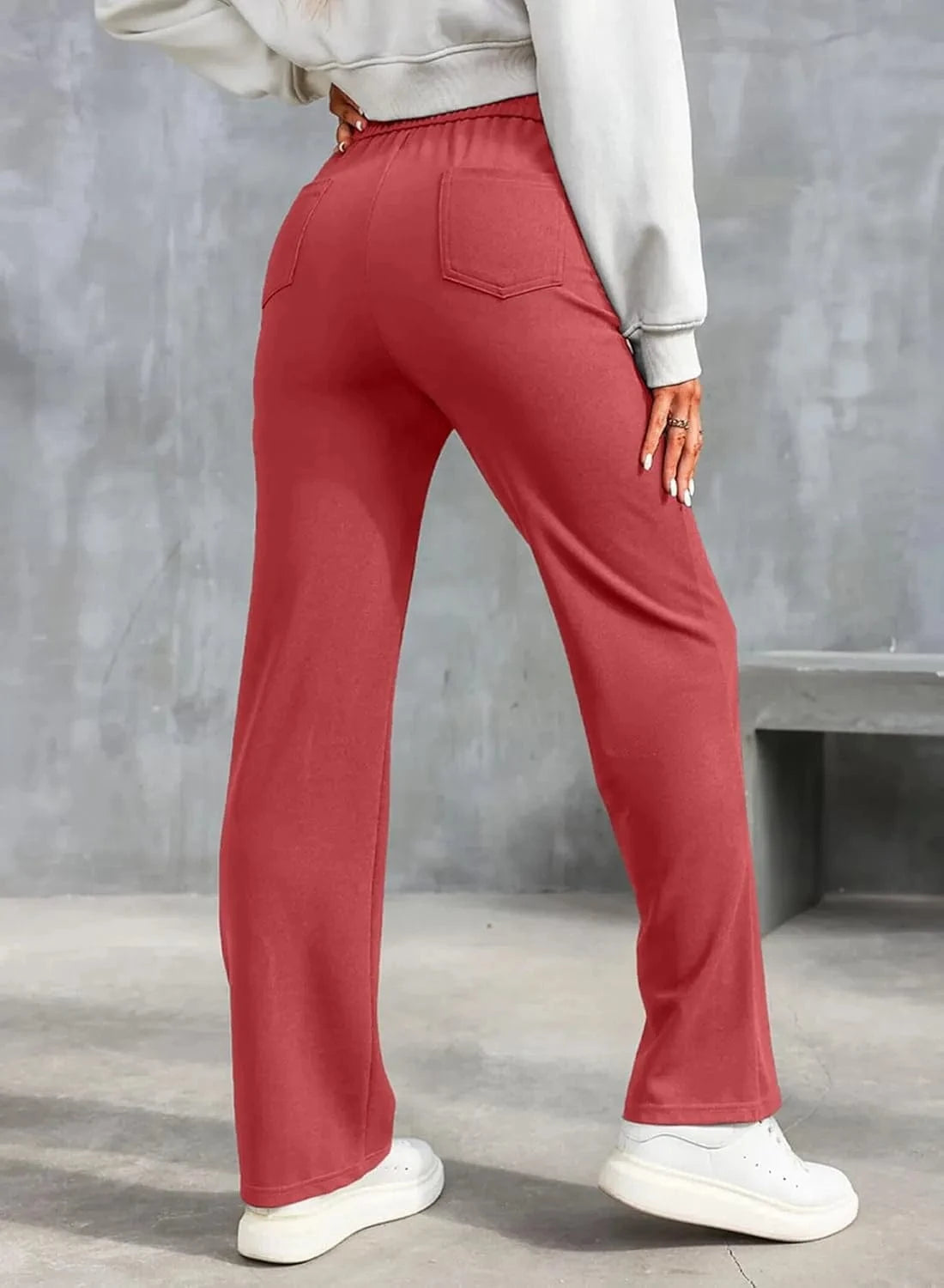 Elastinės laisvalaikio kelnės aukštu juosmeniu-LT