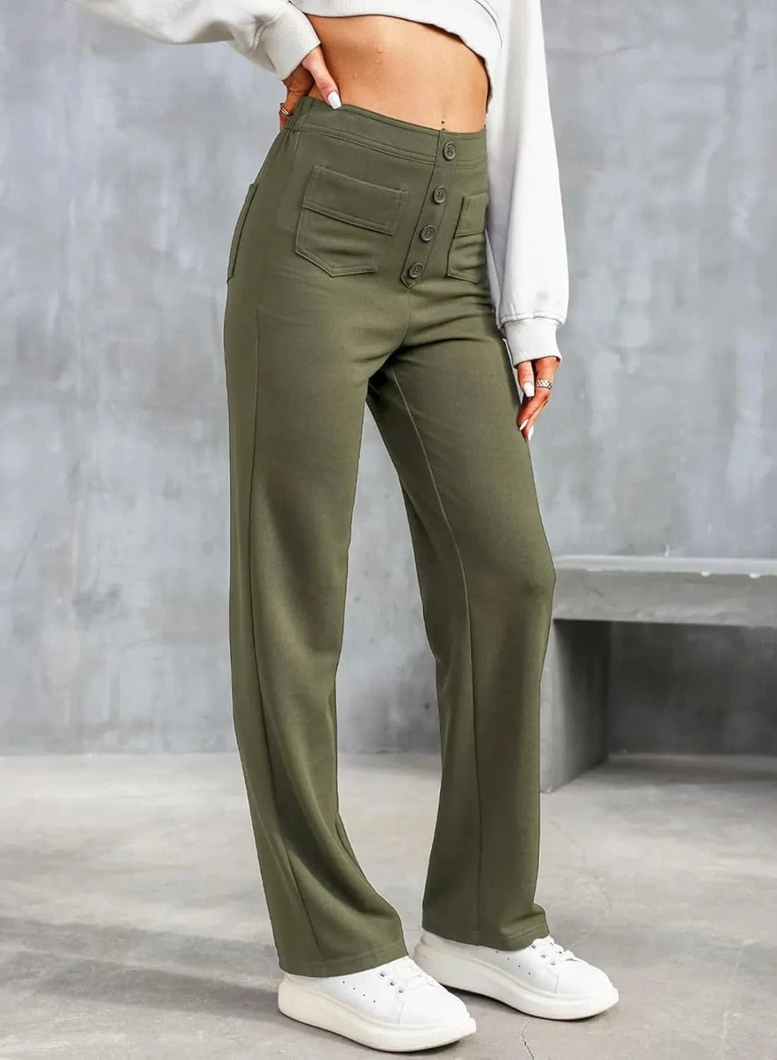 Elastinės laisvalaikio kelnės aukštu juosmeniu-LT