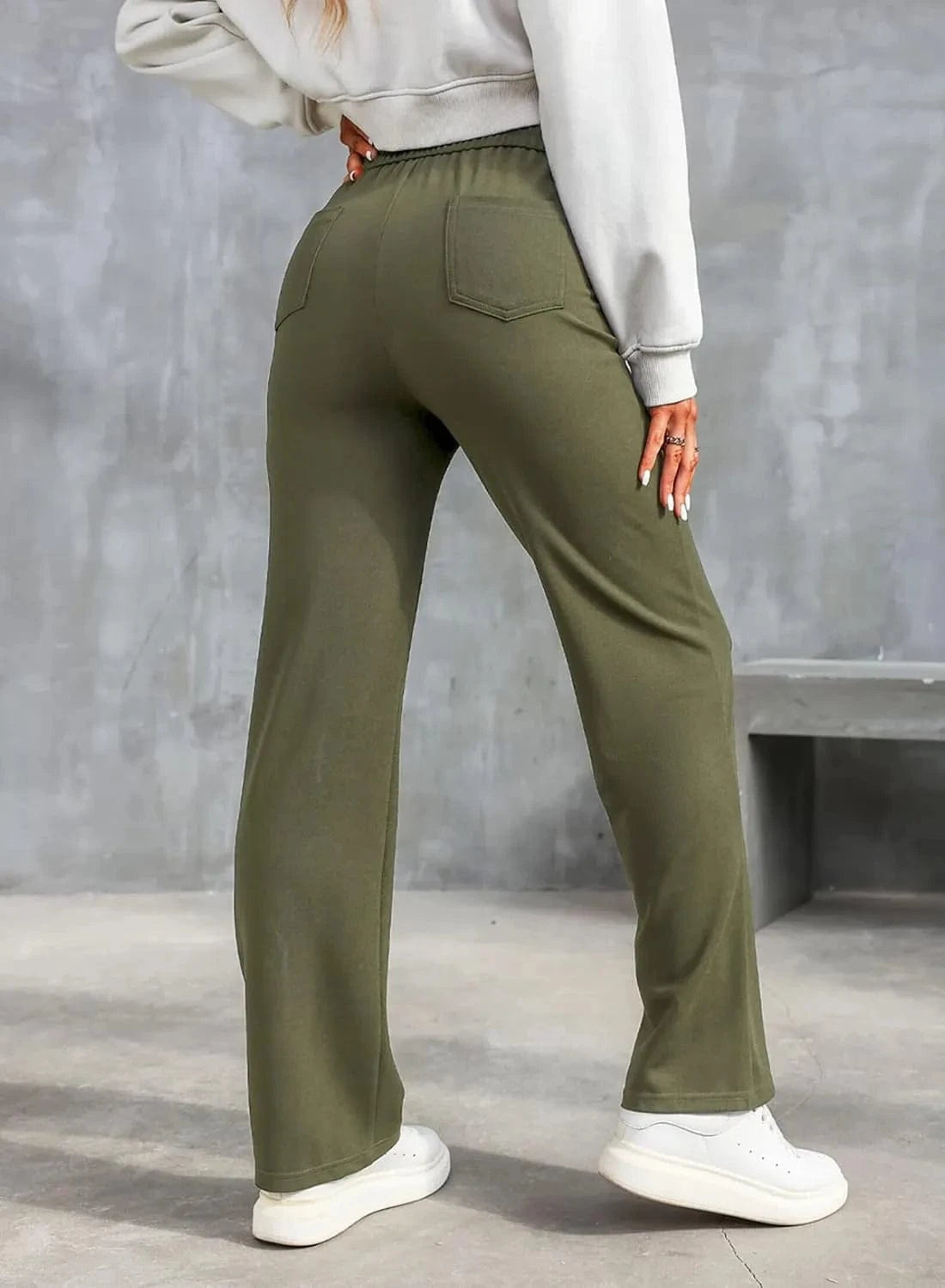 Elastinės laisvalaikio kelnės aukštu juosmeniu-LT