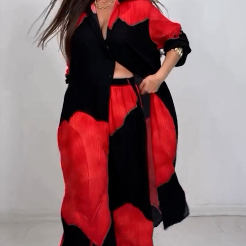 🌼Ένα κοντό πουκάμισο με στριφτό κουμπί και ένα σετ παντελόνι με κορδόνια-GR