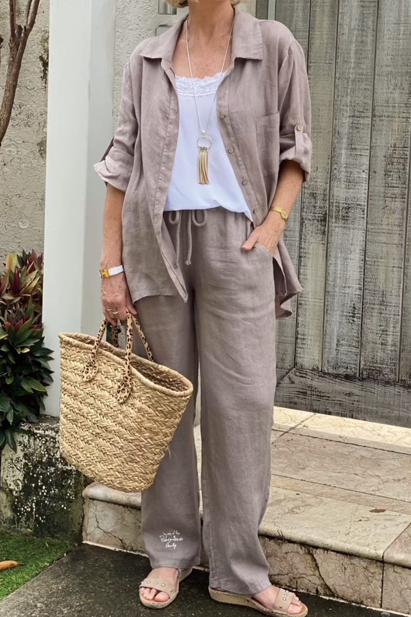 Dviejų dalių laisvalaikio marškinių rinkinys iš medvilnės ir lino-LT