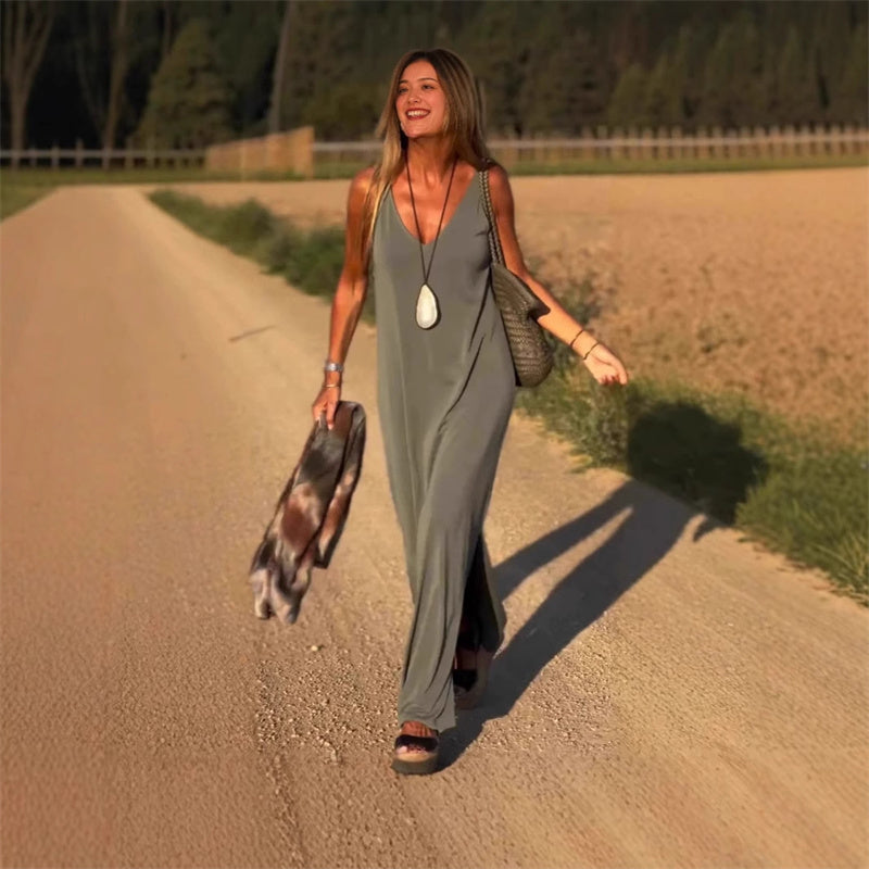🔥👗Γυναικείο μάξι φόρεμα με λαιμόκοψη σε σχήμα καρδιάς-SI
