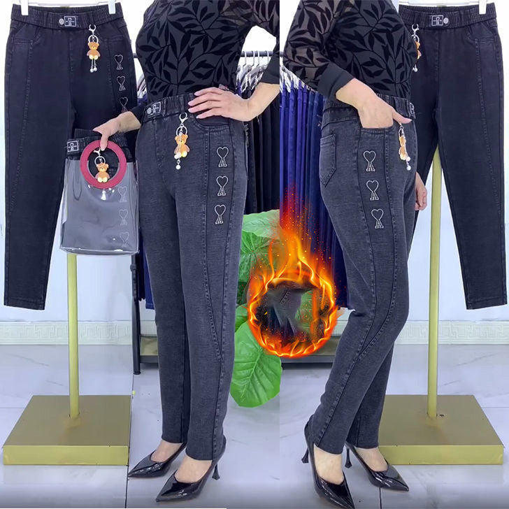 🔥Γυναικείο τζιν με πλαϊνές τσέπες και λάστιχο στη μέση-LT