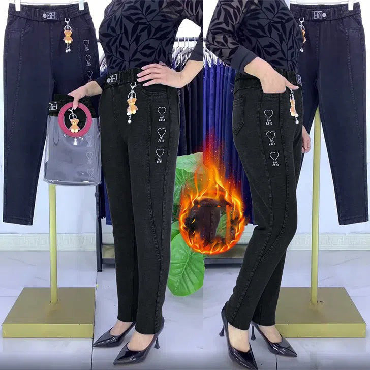 🔥Γυναικείο τζιν με πλαϊνές τσέπες και λάστιχο στη μέση-LT