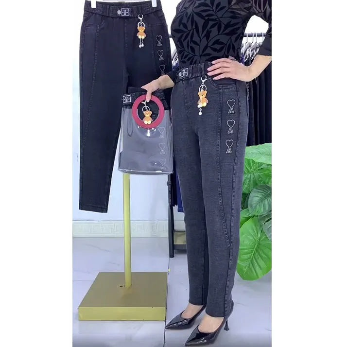 🔥Γυναικείο τζιν με πλαϊνές τσέπες και λάστιχο στη μέση-LT