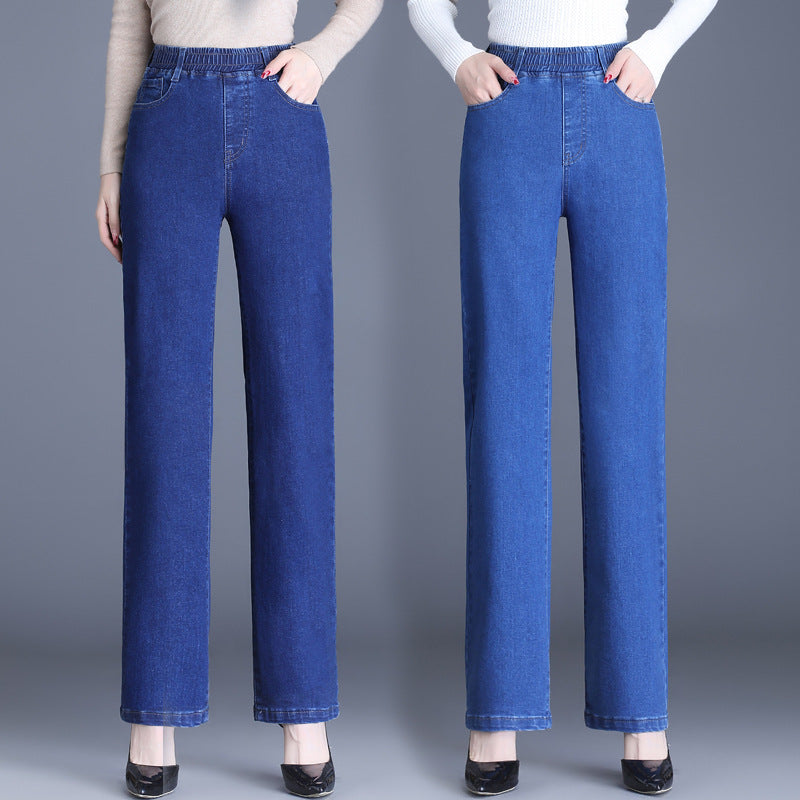 ✨Γυναικείο τζιν με πλαϊνές τσέπες και λάστιχο στη μέση