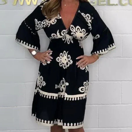 🔥Προς πώληση👗Γυναικείο φόρεμα με στάμπα 